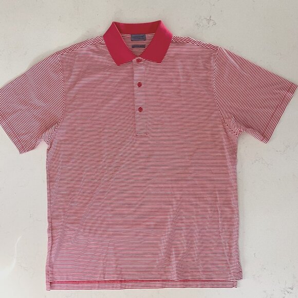 Dockers Tour Athletic SS Striped 3 Button Cotton Polo Shirt Red White Sz S NWOT - Picture 1 of 11